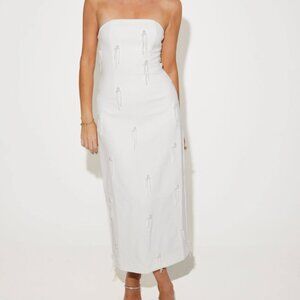 Odd Muse White Pearl Embellished Midi Dress